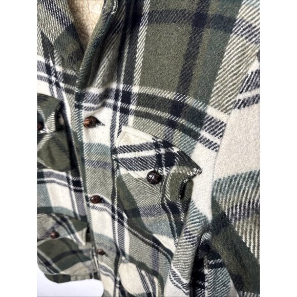 Vintage Wool Green Plaid Shacket Sherpa Lined 70s Thick - Picture 2 of 7